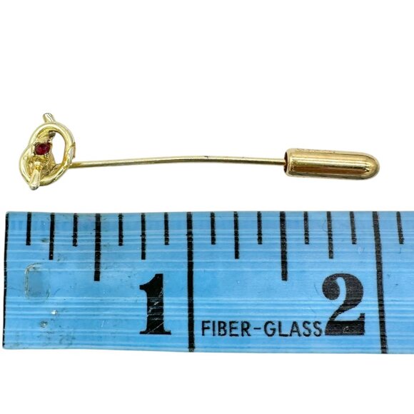 Goldtone Knot Stick Pin Brooch With Red Rhinestone Accent Jewelry Accessory 2 in - Picture 5 of 5